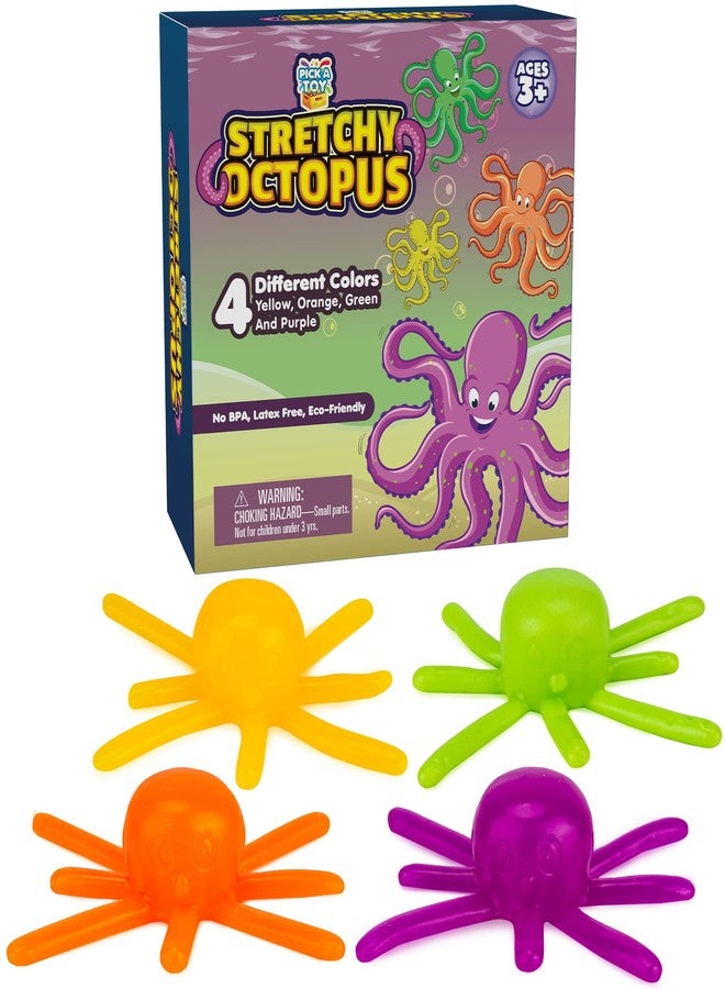 PICK A TOY Sticky Wall Crawling Toys for Kids Washable and Reusable Sticky Climbers 4 Pack Octopus Toys, Soft Flexible Squishy Bright and Colorful Climbers, Birthday Party Favors Halloween Stuffers - Image 1